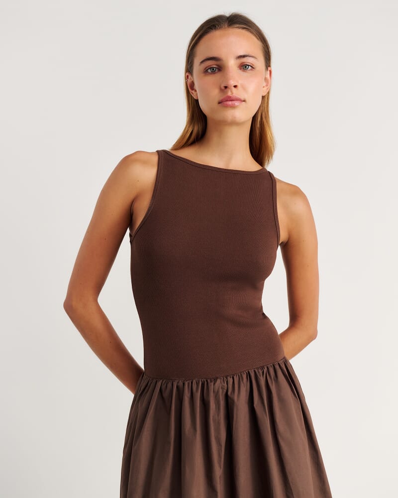 Emma Mixed Media Dress in DARK CHOCOLATE