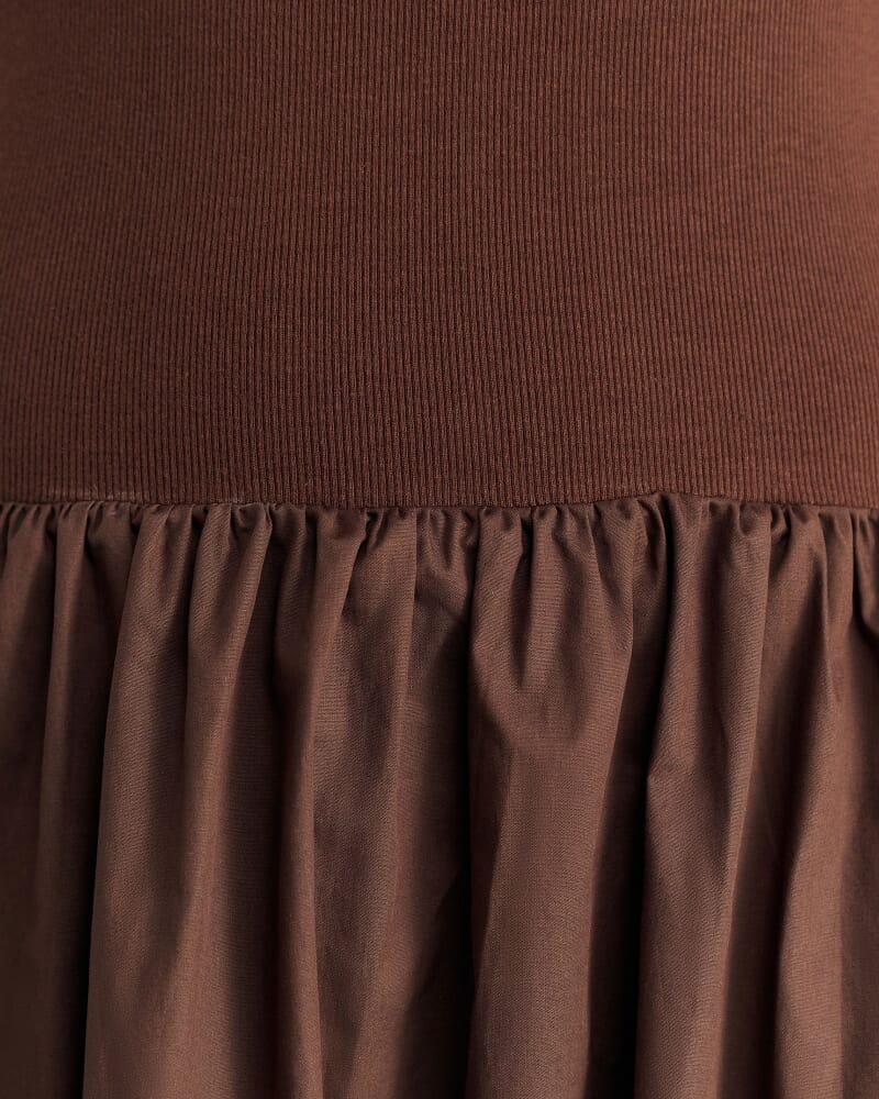 Emma Mixed Media Dress in DARK CHOCOLATE