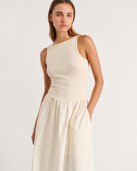 Emma Mixed Media Dress in NEUTRAL