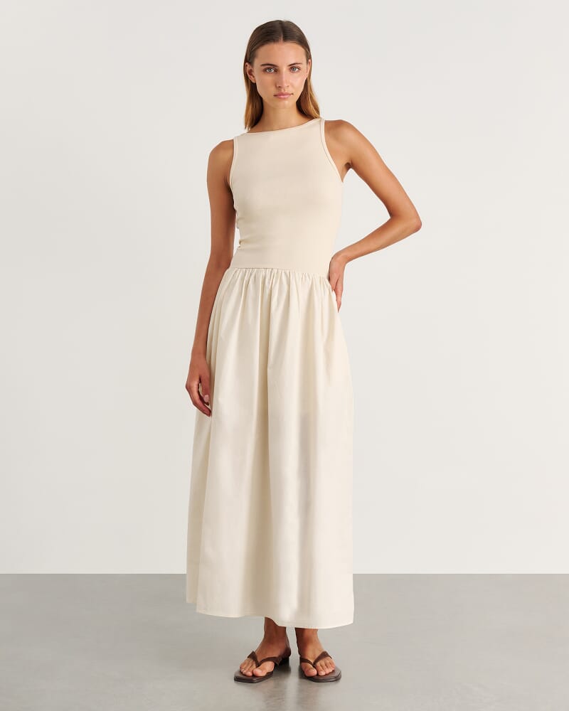 Emma Mixed Media Dress in NEUTRAL