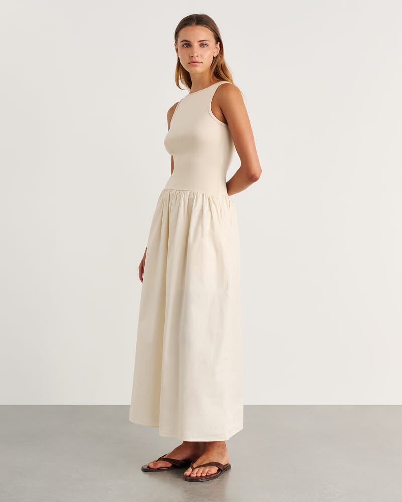 Emma Mixed Media Dress in NEUTRAL