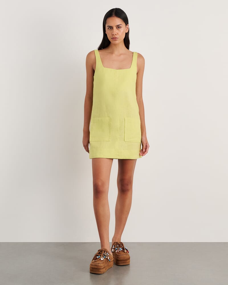 Kayla Linen Mini Dress in CITRUS