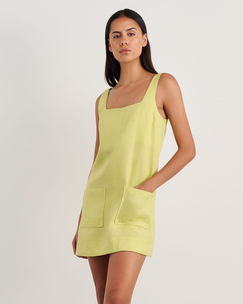 Kayla Linen Mini Dress in CITRUS