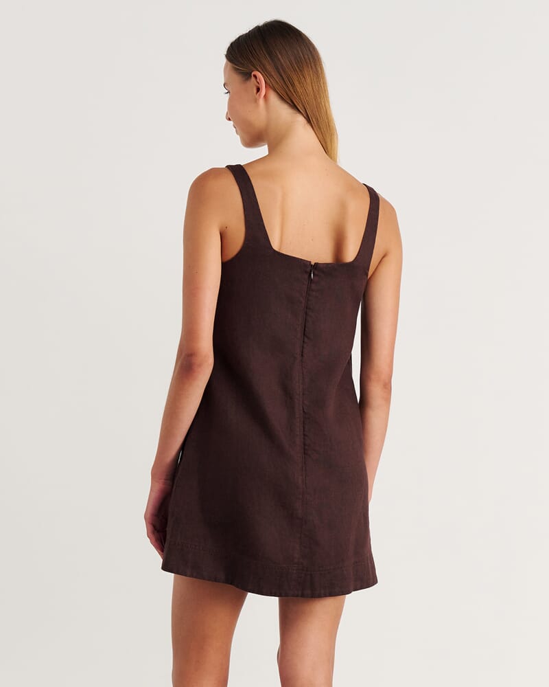 Kayla Linen Mini Dress in DARK CHOCOLATE