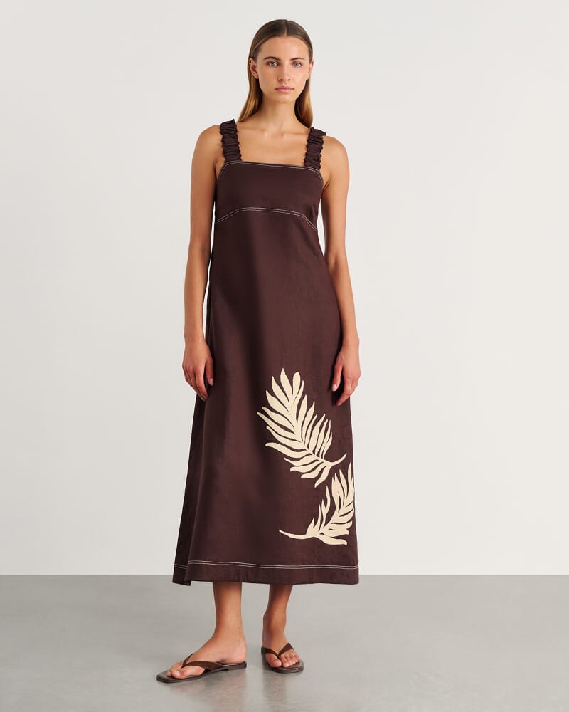 Roam Linen Maxi Dress in BROWN MULTI