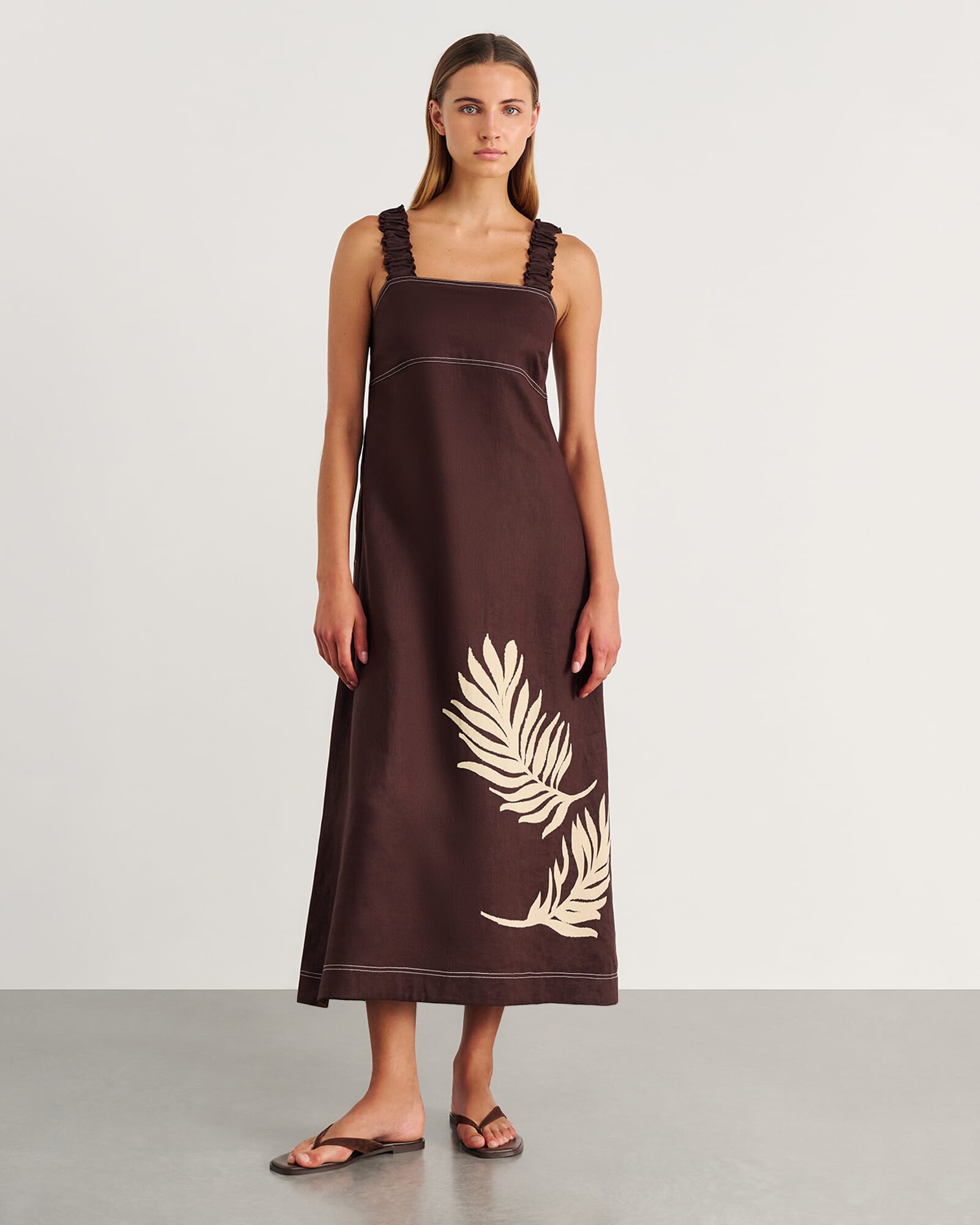 chinese dress ladies Brown Rise Linen Maxi Dress – Modi The Label main image 0