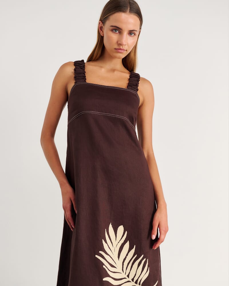 Roam Linen Maxi Dress in BROWN MULTI