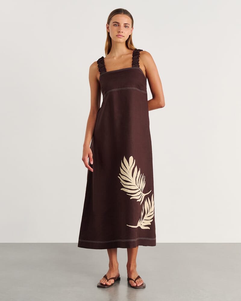 Roam Linen Maxi Dress in BROWN MULTI