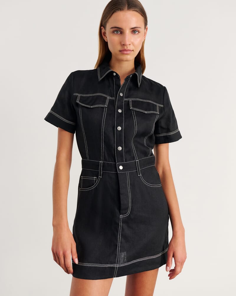 Stitch Cargo Mini Dress in BLACK