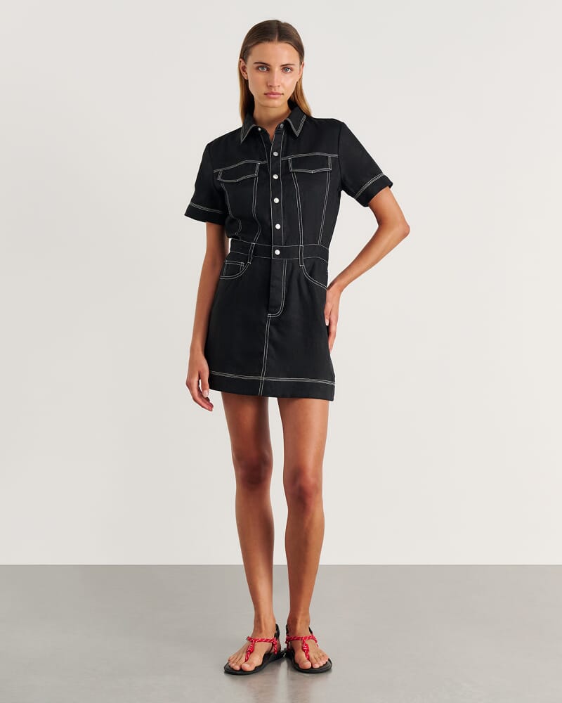 Stitch Cargo Mini Dress in BLACK
