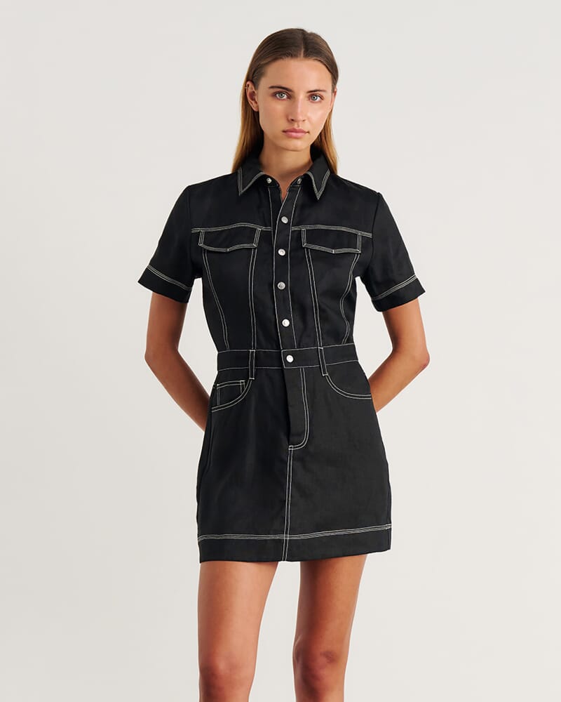 Stitch Cargo Mini Dress in BLACK
