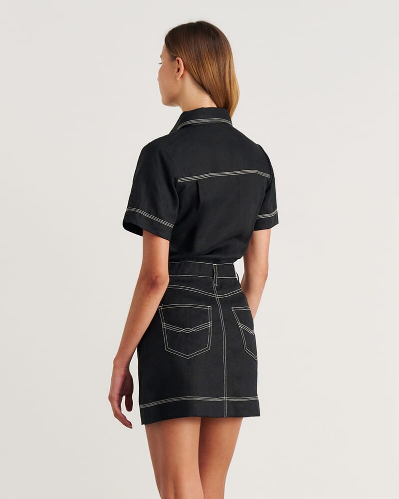 Stitch Cargo Mini Dress in BLACK