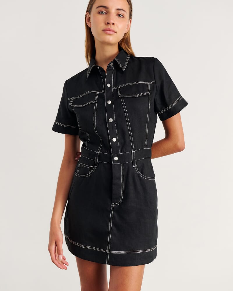 Stitch Cargo Mini Dress in BLACK