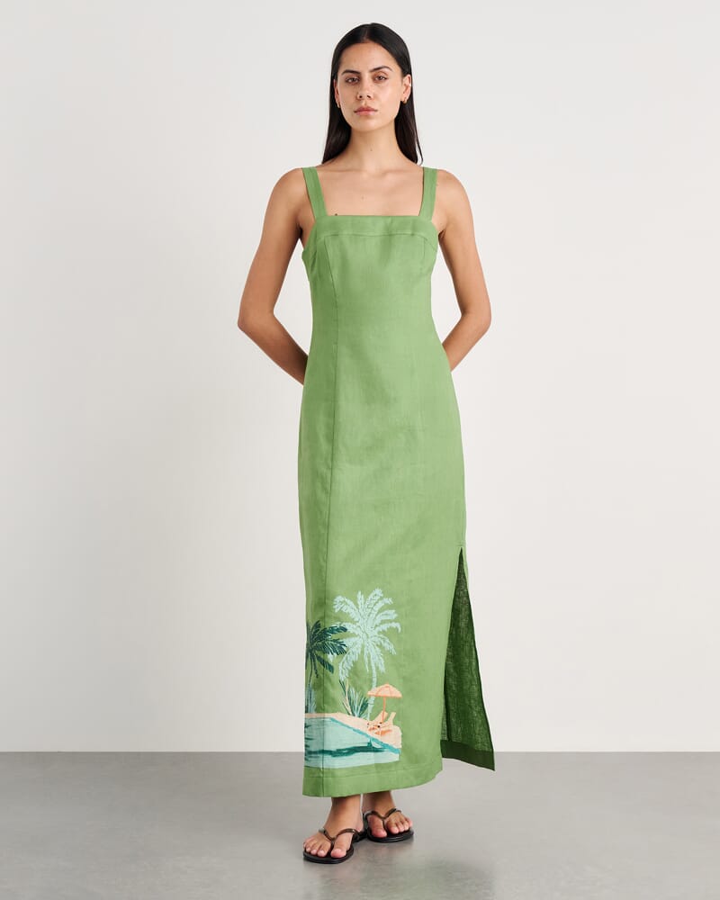 Sunlounger Maxi Dress in IVORY/MOSS