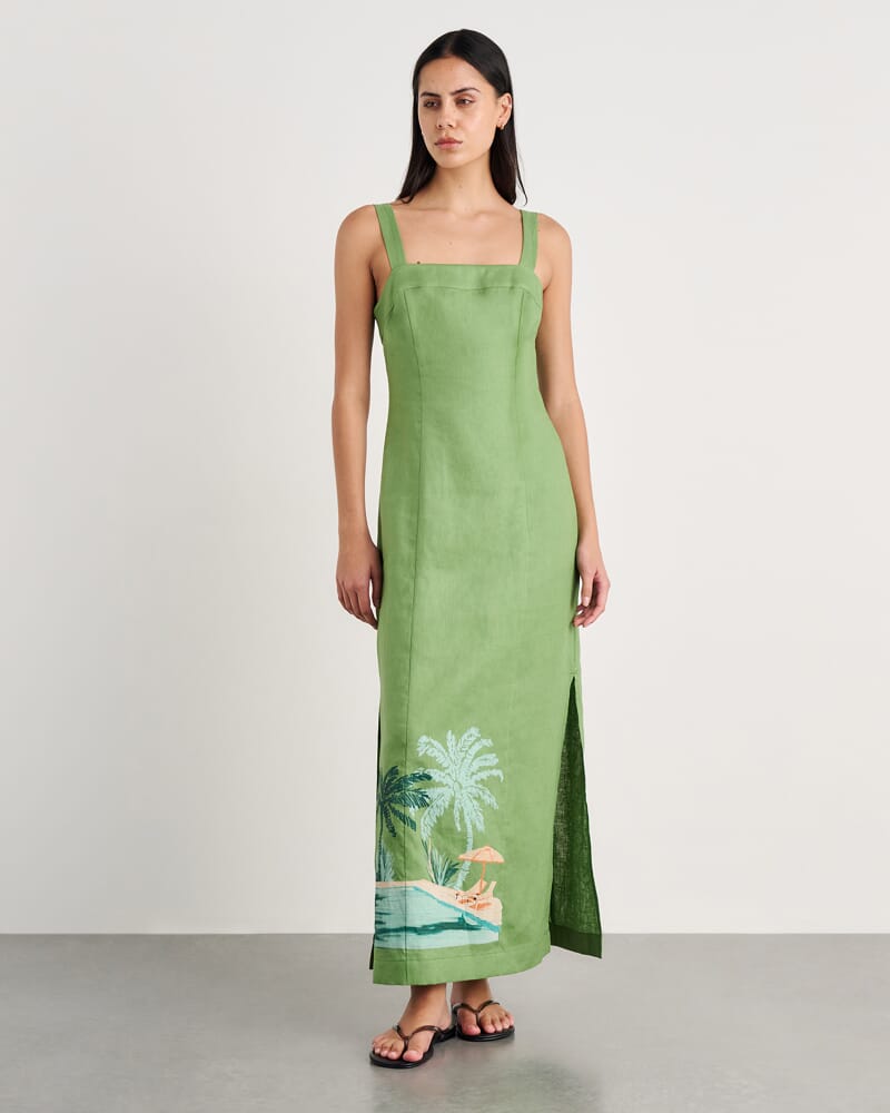 Sunlounger Maxi Dress in IVORY/MOSS