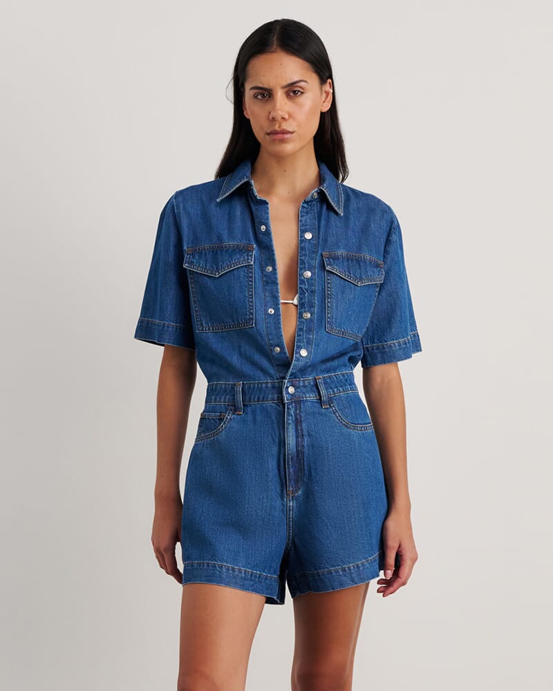 Loe Denim Playsuit in BLUE VINTAGE