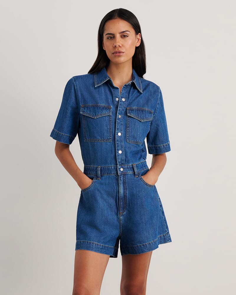 Loe Denim Playsuit in BLUE VINTAGE