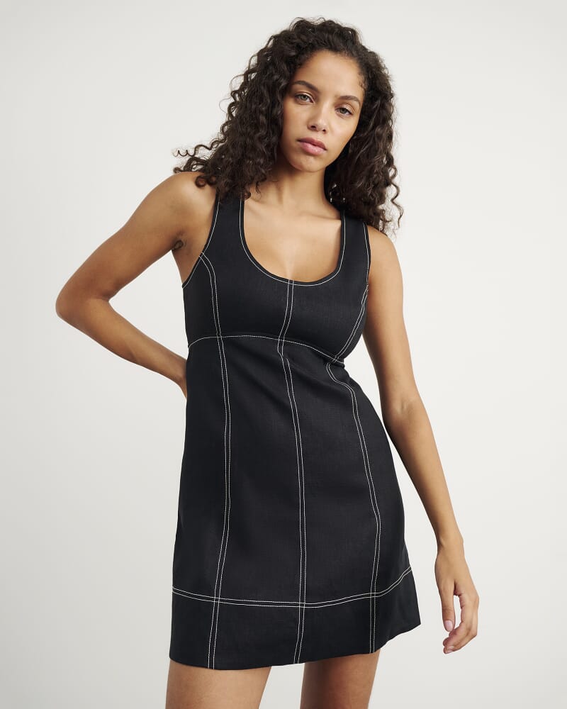 Daphne Linen Mini Dress in BLACK