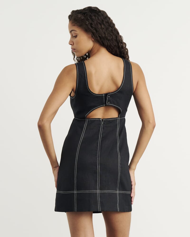 Daphne Linen Mini Dress in BLACK