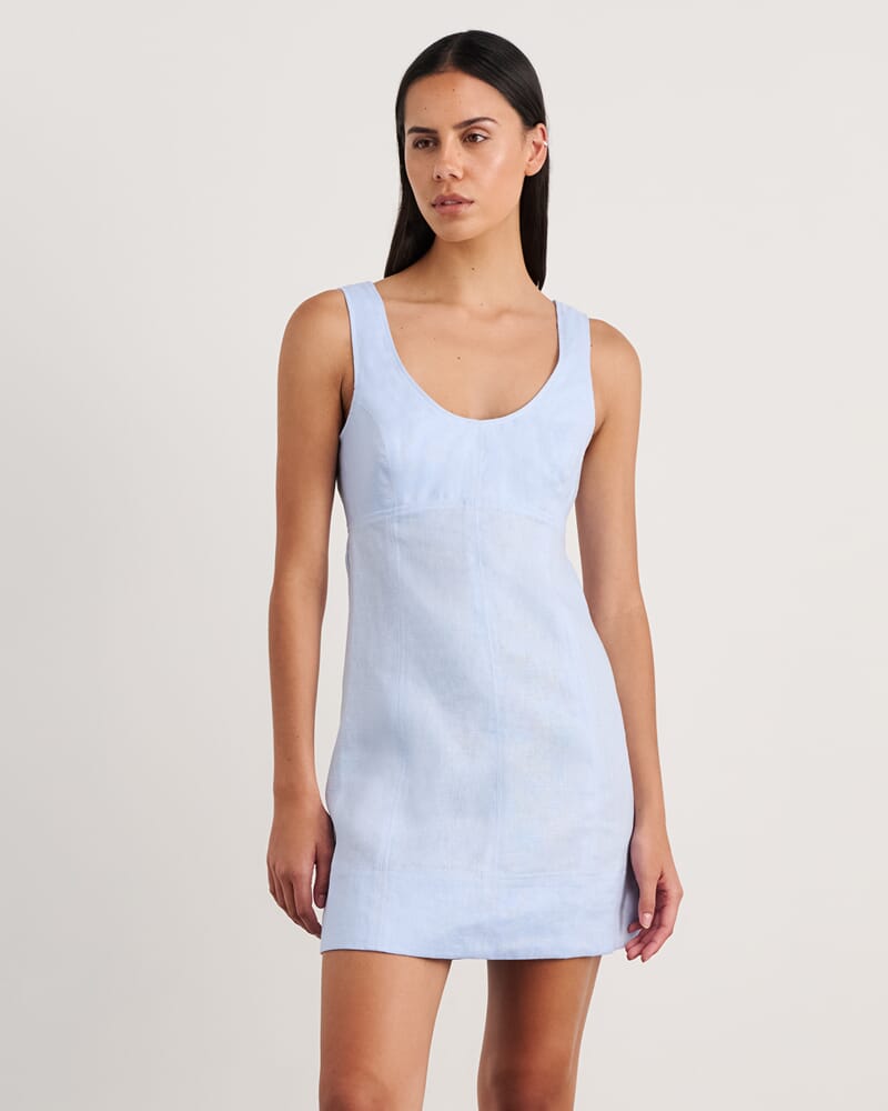 Daphne Linen Mini Dress in ICE BLUE