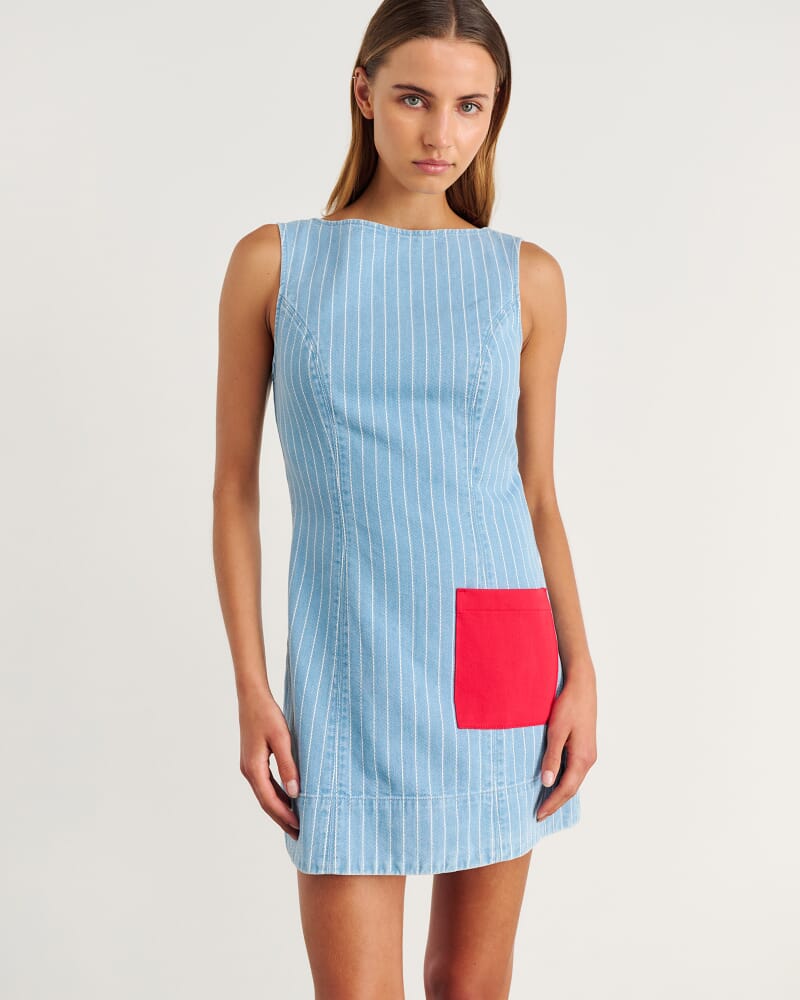 Nfw Stripe Denim Shift Dress in PALE BLUE/WHITE