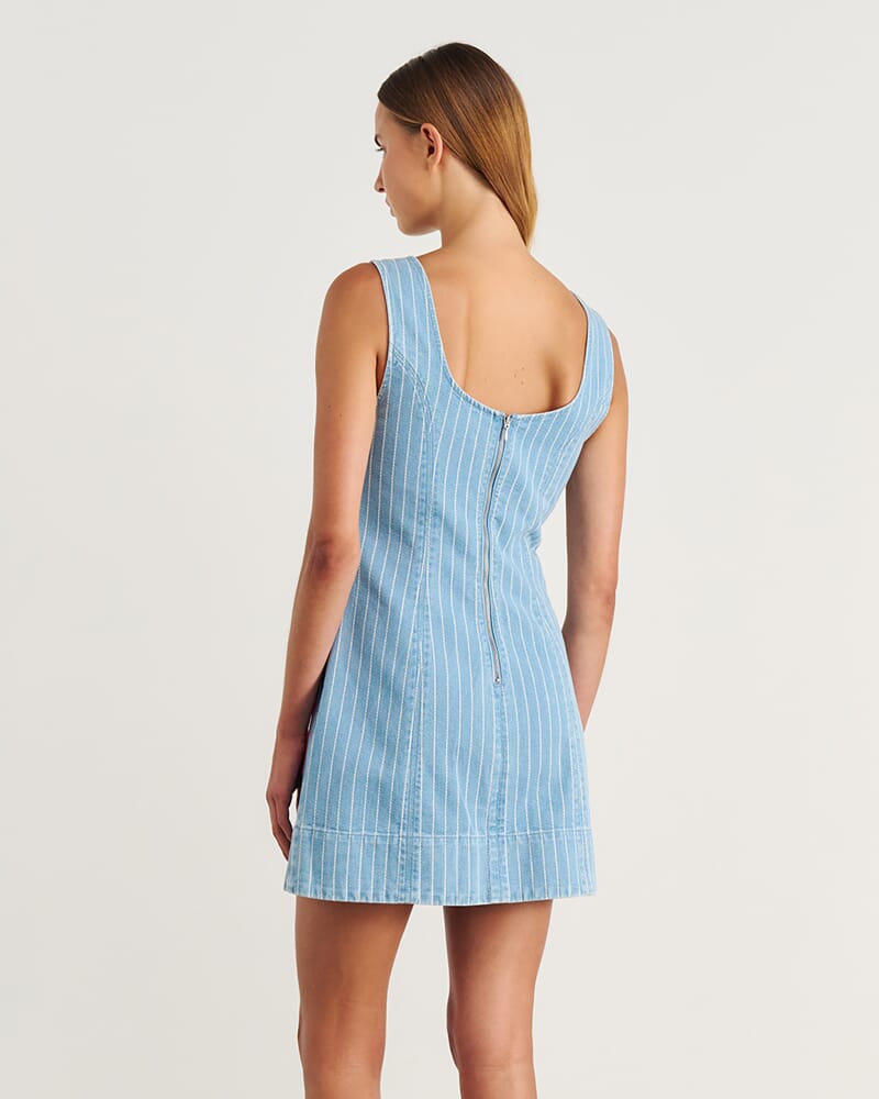Nfw Stripe Denim Shift Dress in PALE BLUE/WHITE
