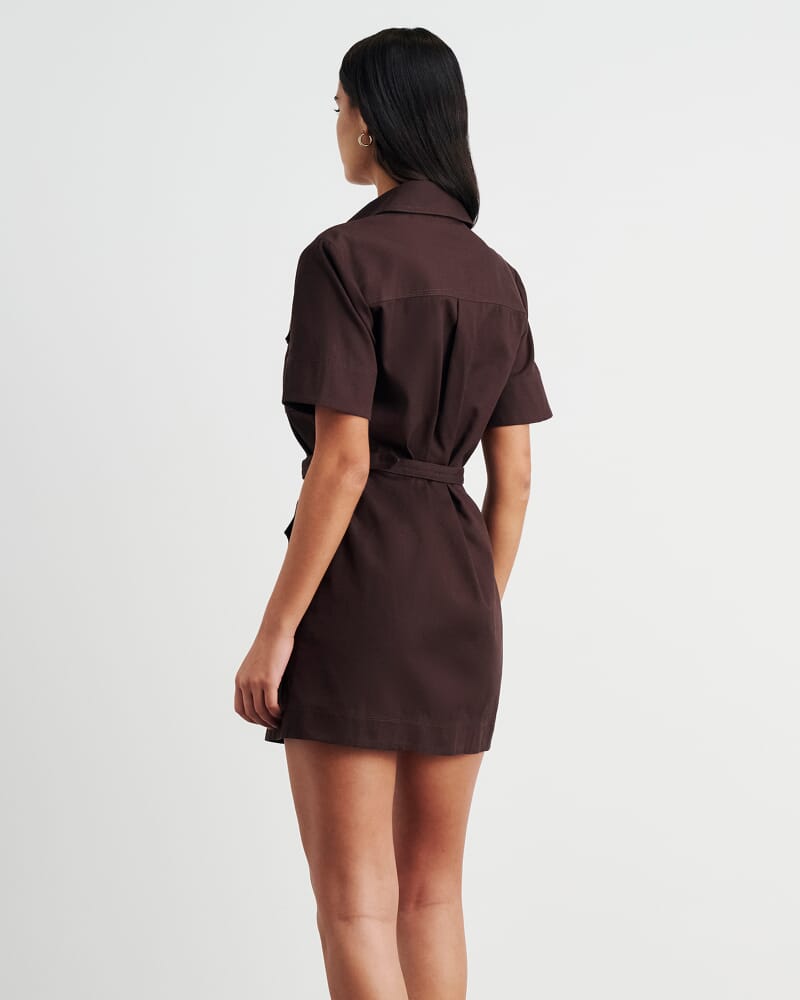 Canvas Utility Shirt Dress in DARK CHOCOLATE