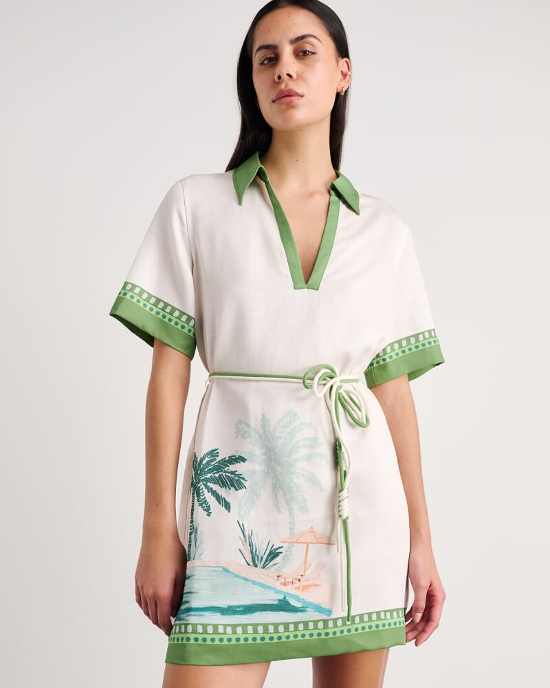 Sunlounger Mini Dress in IVORY/MOSS