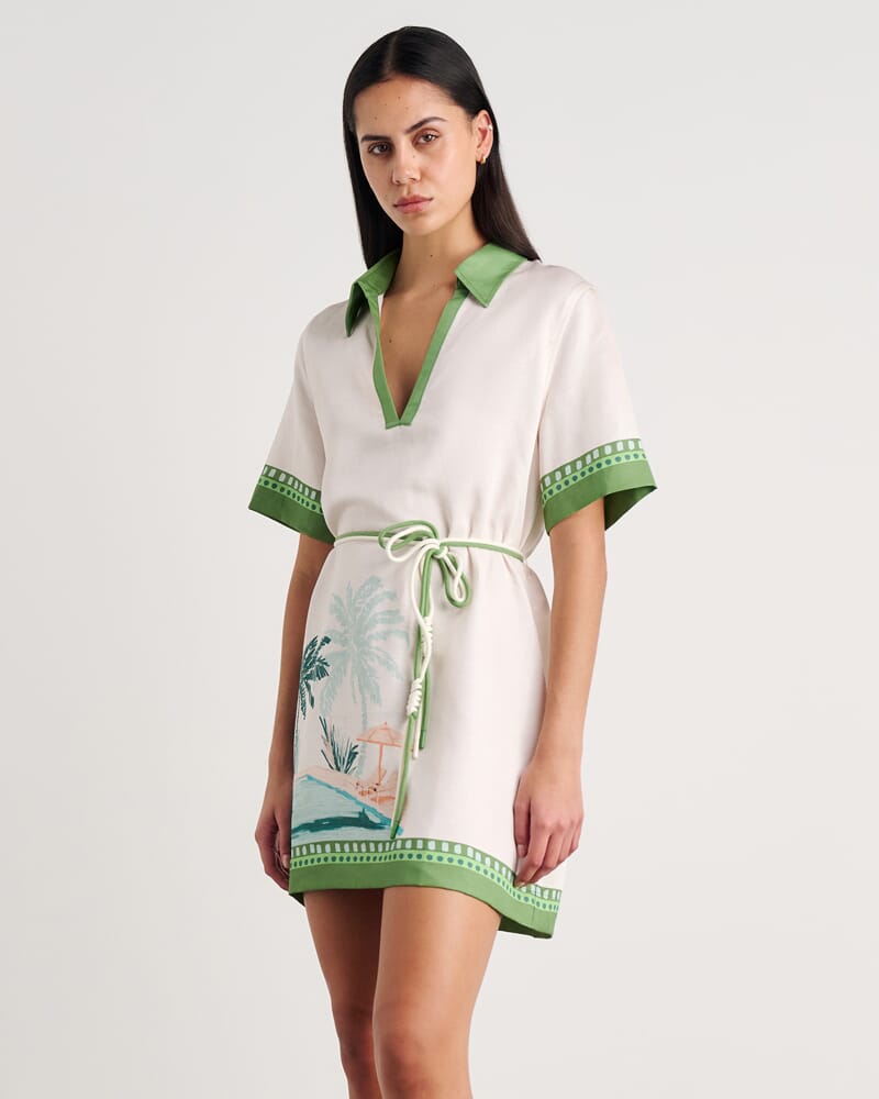 Sunlounger Mini Dress in IVORY/MOSS
