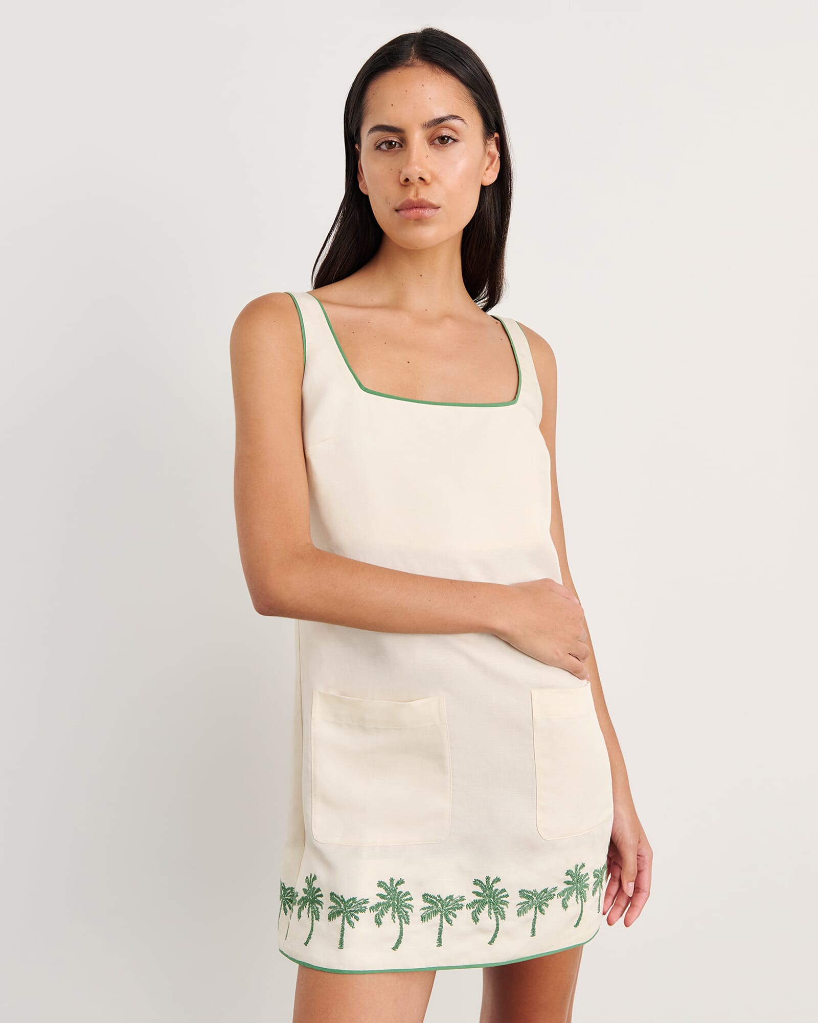 Palm Embroidered Mini Dress