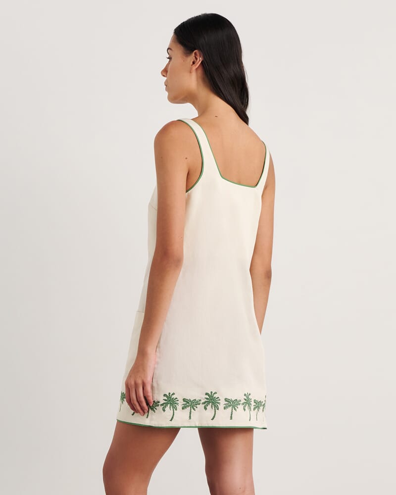 Palm Embroidered Mini Dress in IVORY/MOSS
