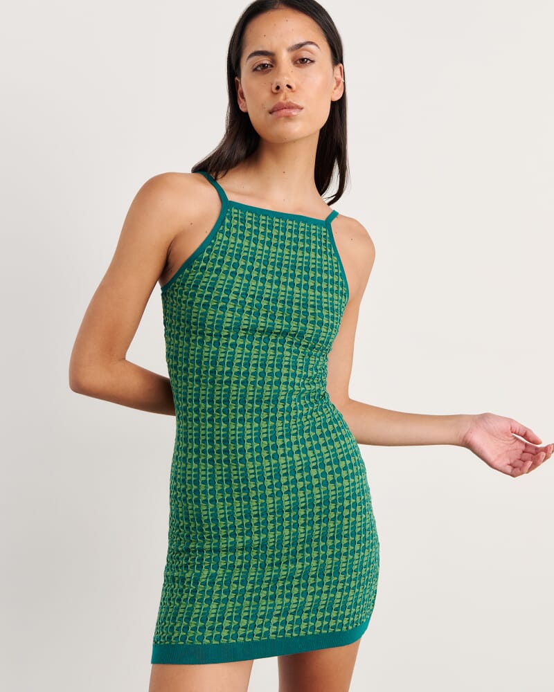 Kelly Contrast Knit Mini Dress in GREEN MULTI