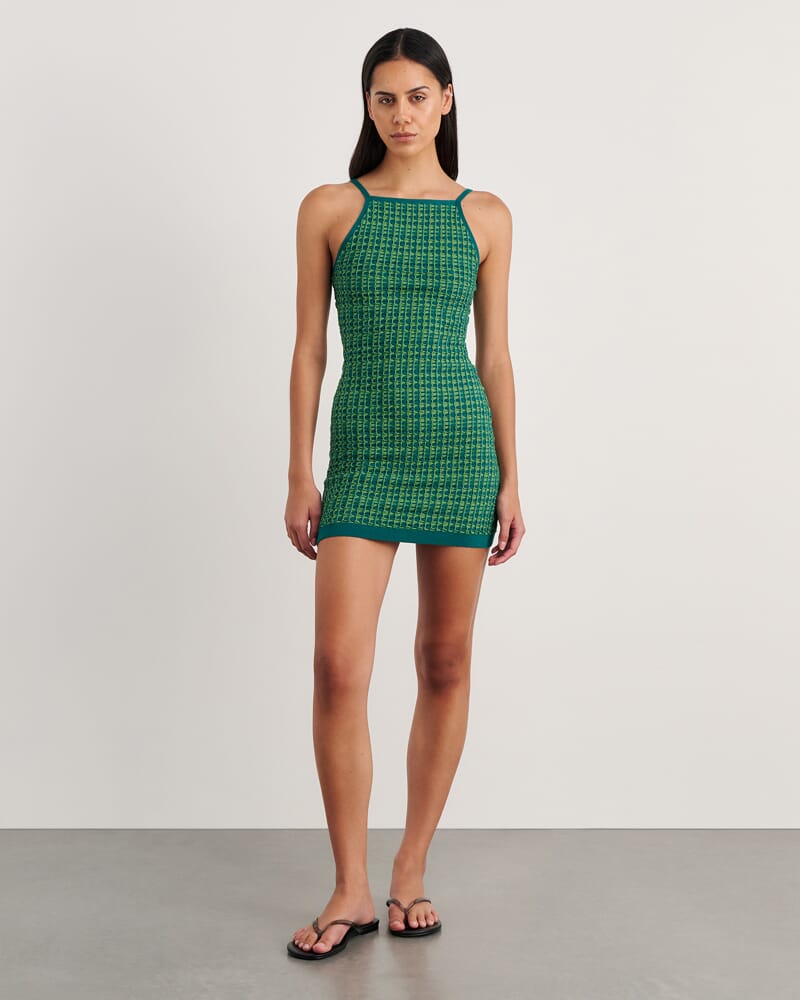 Kelly Contrast Knit Mini Dress in GREEN MULTI