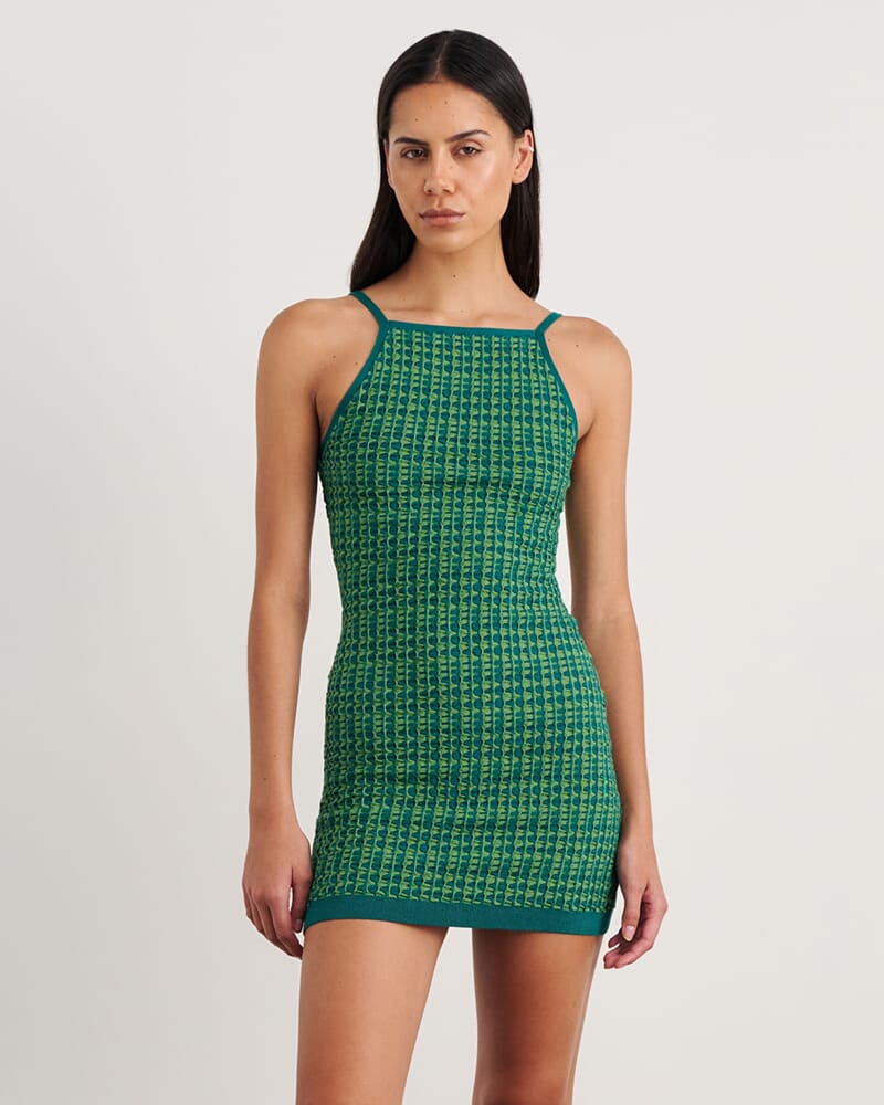 Kelly Contrast Knit Mini Dress in GREEN MULTI
