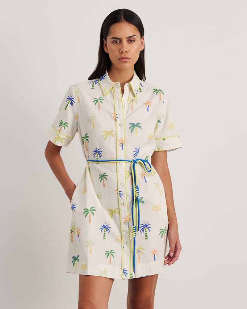 Palm Shirt Dress in IVORY/MULTI