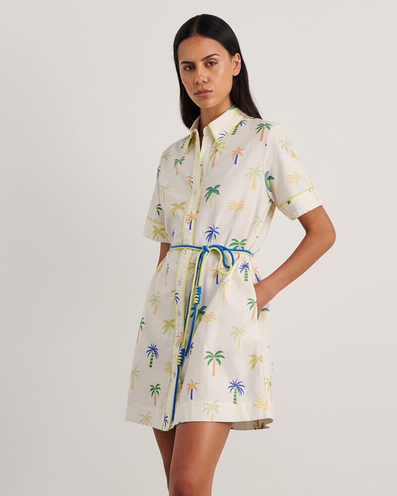 Palm Shirt Dress in IVORY/MULTI