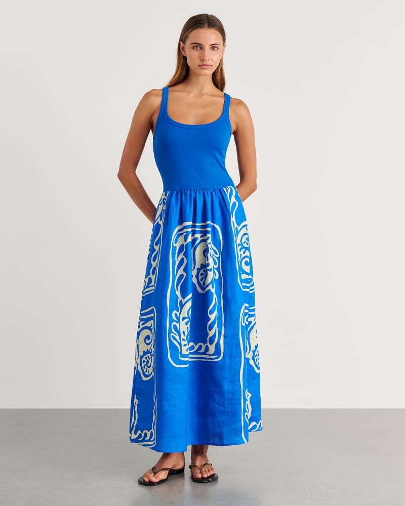 Ceezee Mixed Media Dress in BLUE MULTI