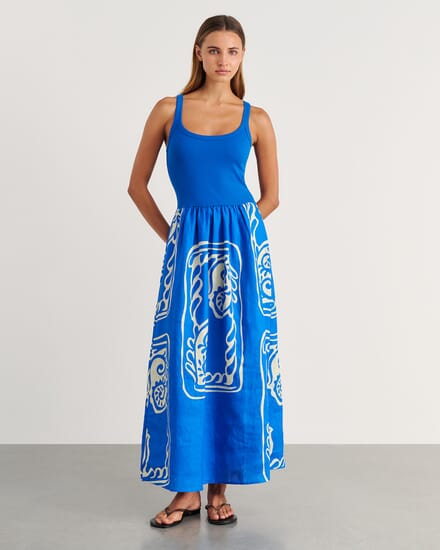 Ceezee Mixed Media Dress in BLUE MULTI