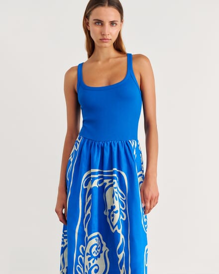 Ceezee Mixed Media Dress in BLUE MULTI