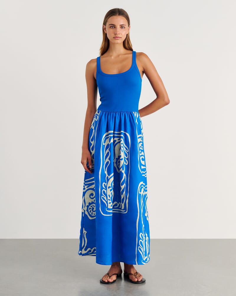 Ceezee Mixed Media Dress in BLUE MULTI