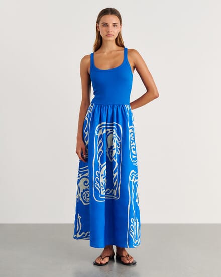 Ceezee Mixed Media Dress in BLUE MULTI