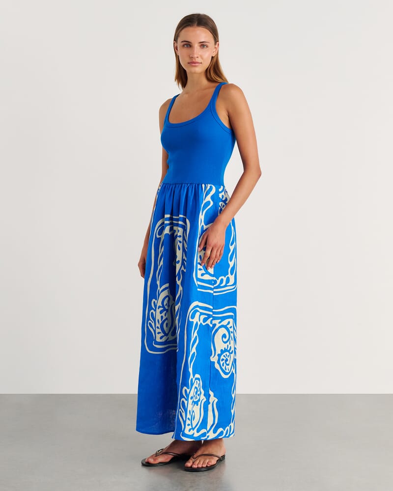 Ceezee Mixed Media Dress in BLUE MULTI