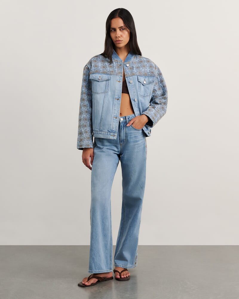 Fleur Bomber Jacket in MID BLUE WASH