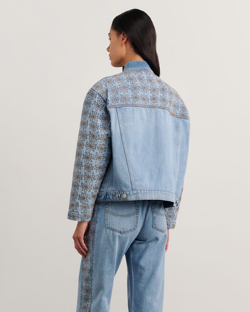Fleur Bomber Jacket in MID BLUE WASH