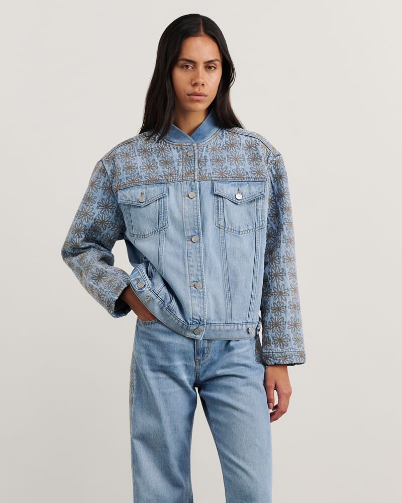 Fleur Bomber Jacket in MID BLUE WASH