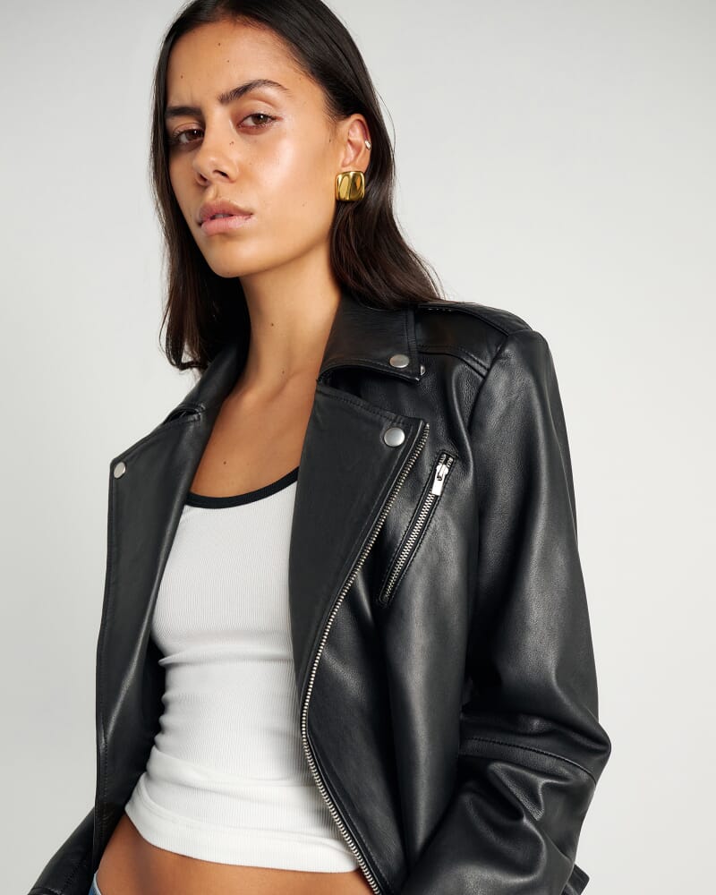 Leather Biker Jacket in BLACK