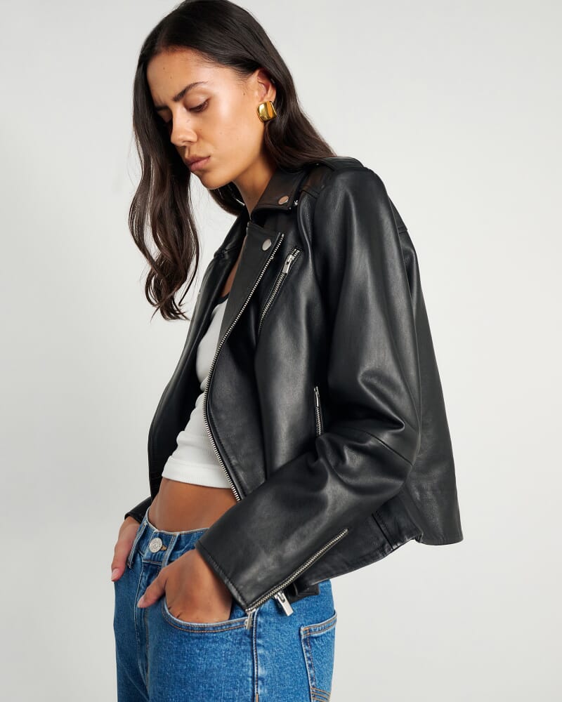 Leather Biker Jacket in BLACK