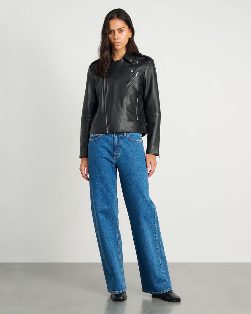 Leather Biker Jacket in BLACK