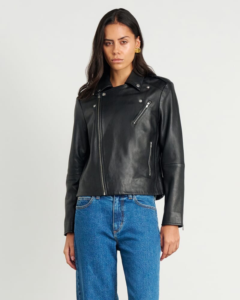 Leather Biker Jacket in BLACK