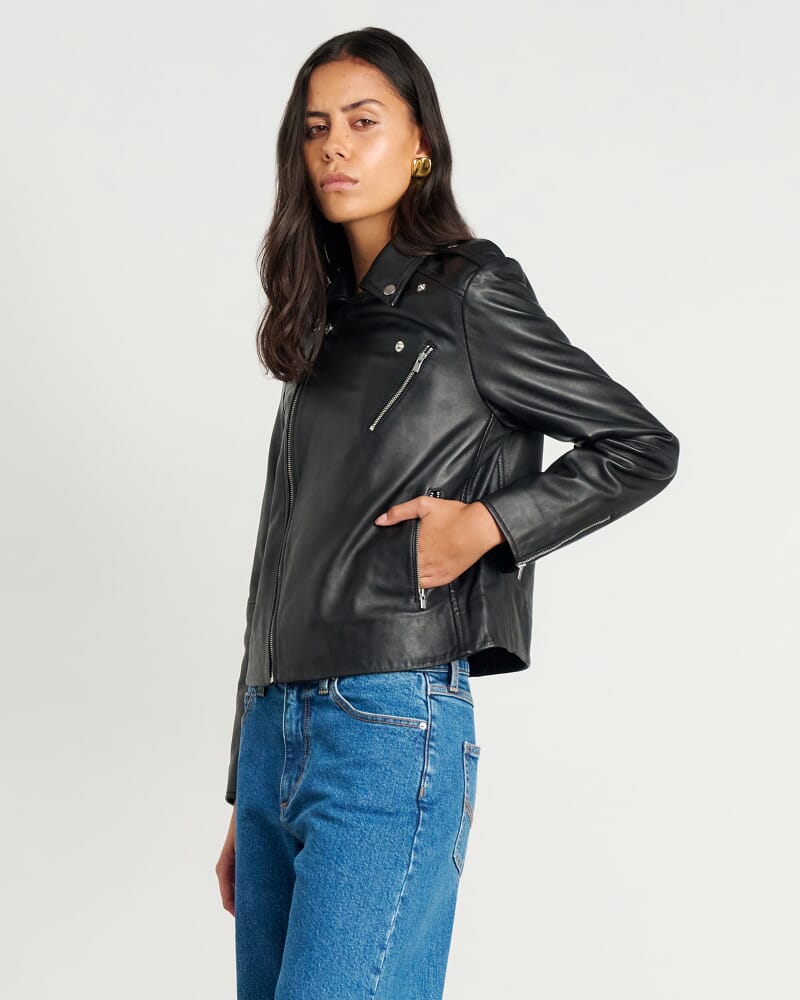 Leather Biker Jacket in BLACK